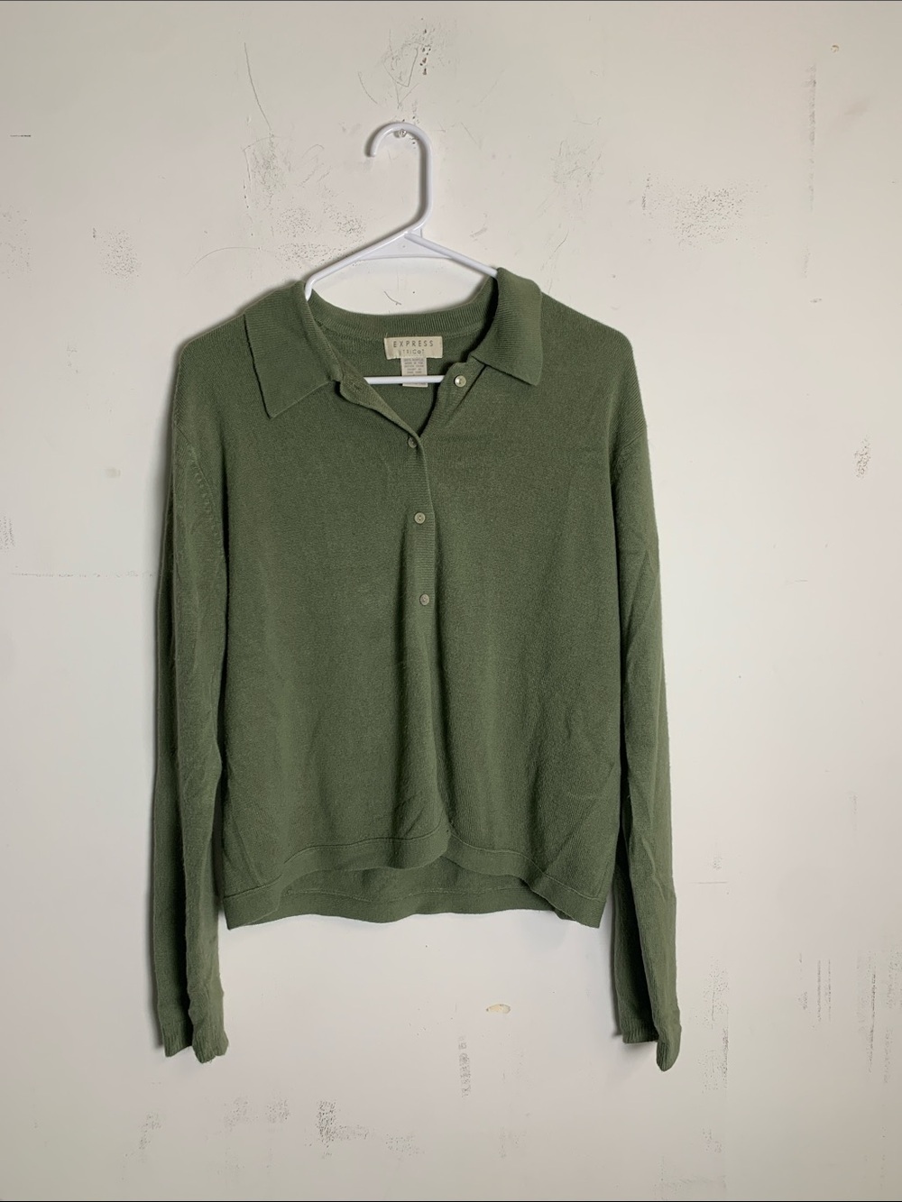 Express Green Button-Up Knit Polo